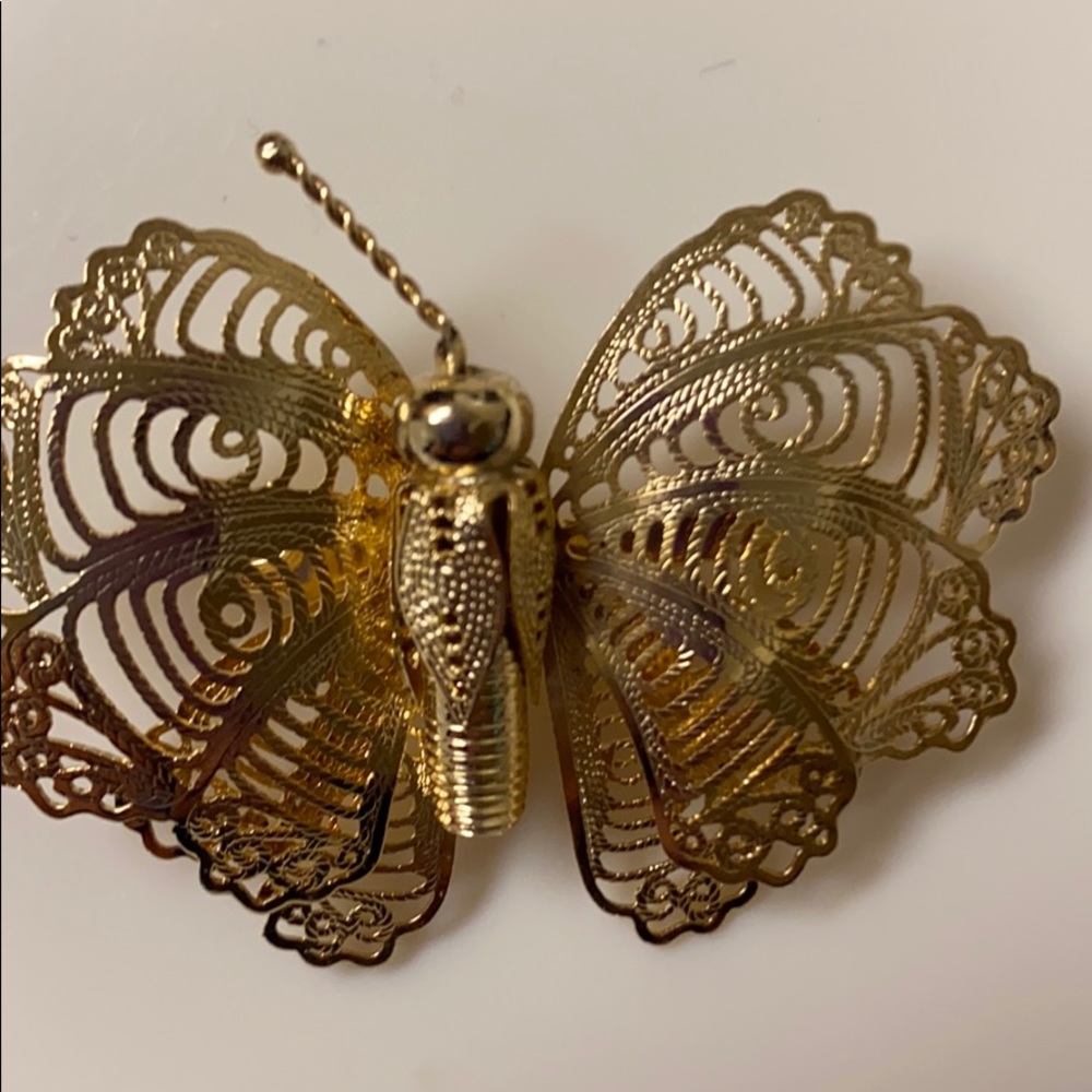 VINTAGE wired textured Gold Dragonfly Brooch